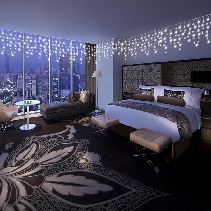 Icicle Christmas Lights, 98FT 1216 LED Icicle Lights for Outside with 228 Drops, 8 Modes Waterproof Twinkle String Lights for House Bedroom Wedding Holiday Decorations, White