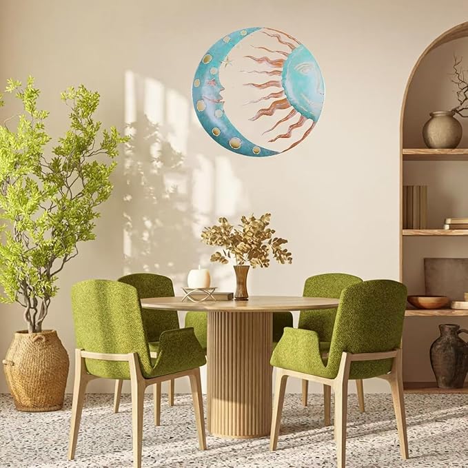 Jannity Metal Sun Wall Decor,11.02 Inches Large Metal Wall Art with Sun Moon Stars Retro Moon Sun Wall Decoration Hanging for Indoor Outdoor Patio Yard Home Garden