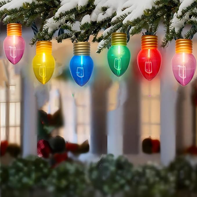 Jumbo Outdoor Christmas Lights,16FT C9 Jumbo Xmas String Lights Decorations Waterproof Hanging Lights with 10 Large Clear Multicolor Bulb for Outdoor Porch Patio Eave Xmas Roof Decoration