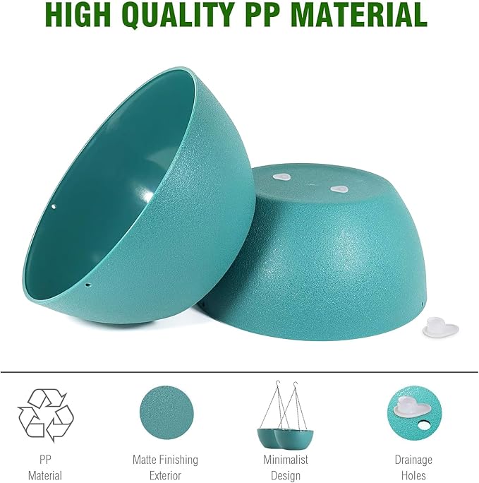 10 inch Hanging Planters for Outdoor Indoor Plants with Drainage Holes and Chain, 2 Pack Round Hanging Flower Pots for Garden Home Porch Decor, Blue Green