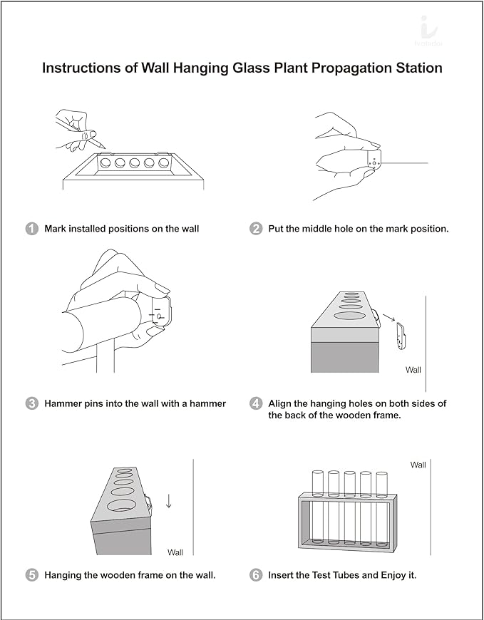 Ivolador Plant Propagation Station Terrariumin Wall Test Tube Vases Bud Tabletop Glass Wooden Stand with 5 Propagation Tubes for Propagating Hydroponic Plants Home Garden Wedding Decoration-Brown