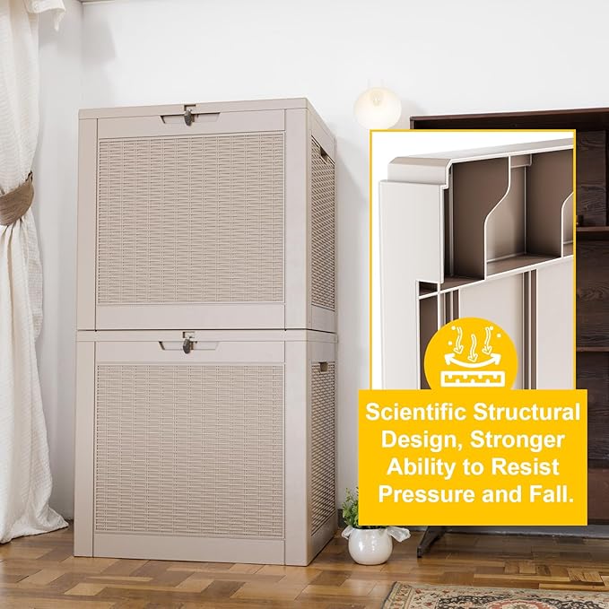 31 Gallon Outdoor Storage Box – Waterproof Deck Box for Garden & Patio,Light Brown