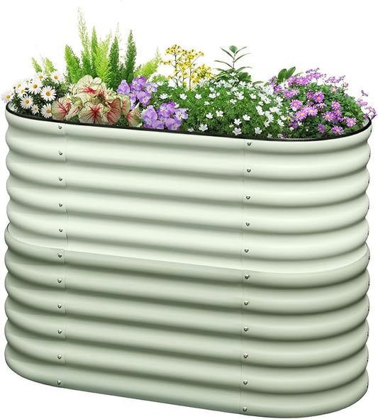 KING BIRD Raised Garden Bed 2.85 ft Tall 6 in 1 Galvanized Planter Garden Box Outdoor for Gardening, Deep Root Vegetables, Flowers 47.2X23.6X34.2 in, Light Green