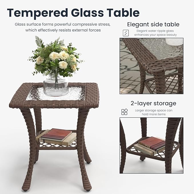6 Pieces Outdoor Patio Furniture Sets with Rocking Swivel Chairs with 6-inch Thick Cushion and Side Table for Deck Lawn