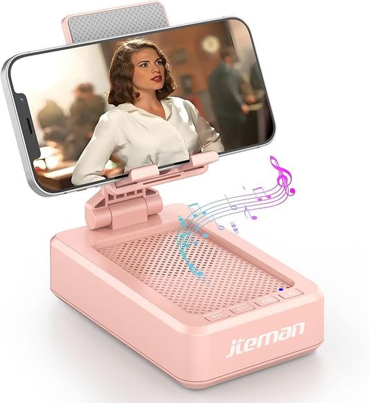 JTEMAN Portable Wireless Bluetooth Speakers with Phone Stand,Gifts for Women and Men,Birthday Christmas for Women Men,Kitchen Gadgets for Men,Compatible for iPhone/Samsung/Mini iPad - Pink