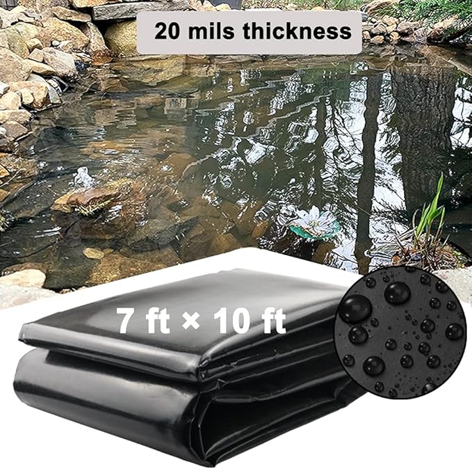 20 Mil Pond Liner, 7x10 Ft Pond HDPE Skins Small Fish Pond Liners Rubber Pond Tarp Easy Cutting Underlayment for Fountains, Waterfall & Water Gardens