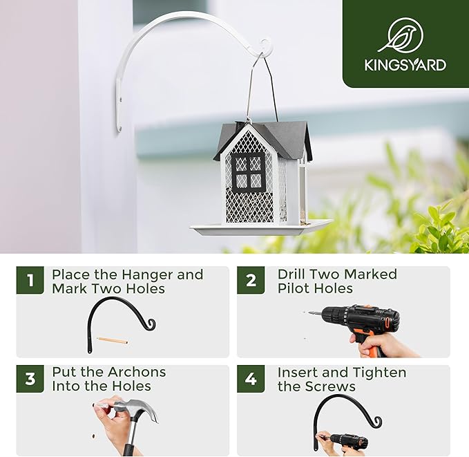 Kingsyard 2-Pack Wall Plant Hanger Outdoor - Heavy Duty Metal Hanging Bracket Hooks for Hanging Plant, Bird Feeders, Lanterns, Wind Chimes Outdoor & Indoor, 8-Inch/White