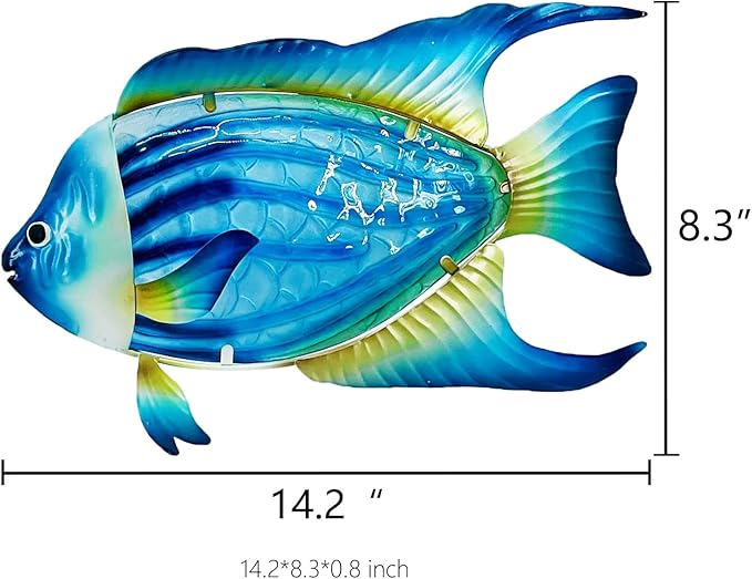 John's Studio Fish Sea Wall Decor Outdoor Metal Garden Hanging Art Glass Sculptures Home Ocean Theme Decorations for Kitchen Bathroom and Pool - Blue