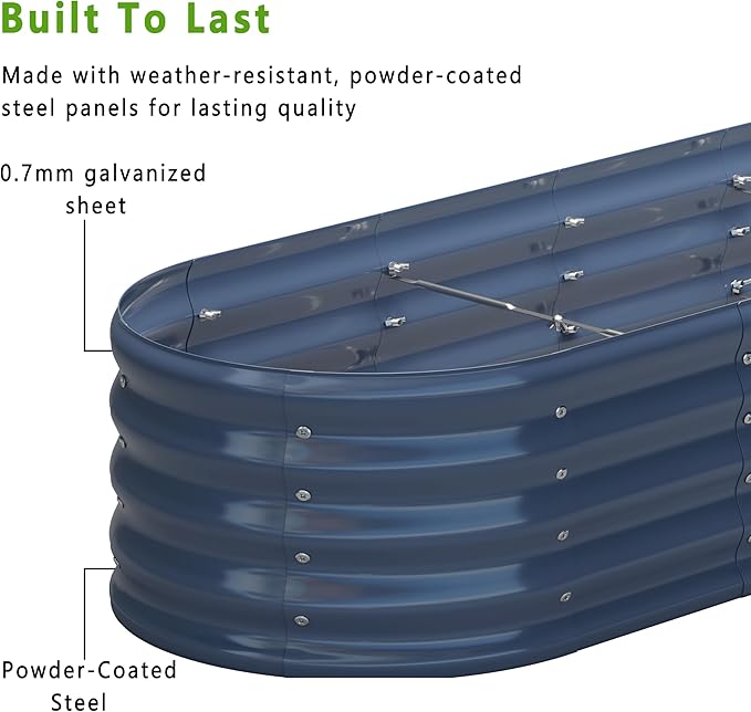 KFN 2PCS 4x1.8x1FT Galvanized Raised Garden Bed,Raised Garden Bed Kit-Oval Metal Vegetable Box,Large Planter Flower Boxes Outdoor,Planting for Vegetables,Flower,Herb,Grey,0.7mm