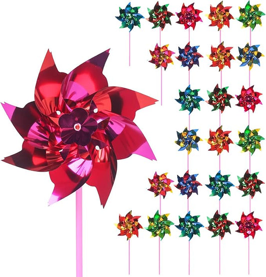 JOHOUSE 100pc Rainbow Pinwheels, Party Pinwheels DIY Windmill Set for Kids Toy Garden Lawn Decor