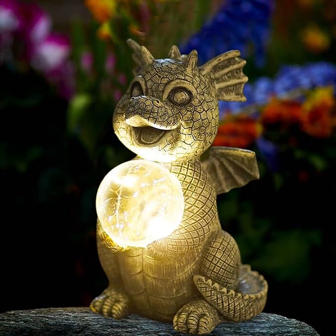Garden Decor Solar Statues for Mom Grandma Birthdays for Women Sister Wife Lady - Front Patio Balcony Yard Art Lawn Ornaments Porch Outdoor Outside Decorations (Dragon)