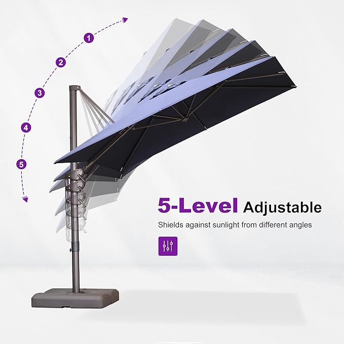 PURPLE LEAF 8 Feet Cantilever Patio Umbrella Square Umbrella with 360° Rotation and Aluminum Offset Hanging Outdoor Umbrella for Pool Garden Backyard Deck, Navy Blue