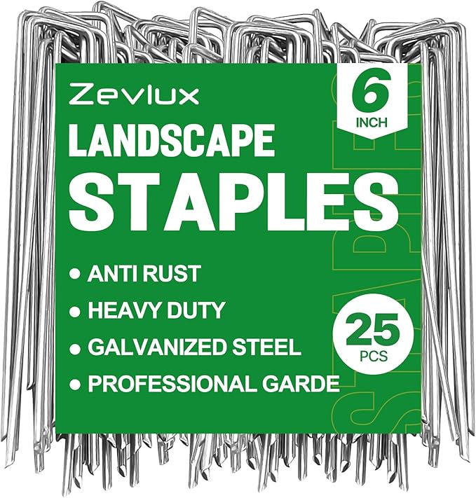 25pcs 6 Inch Garden Landscape Staples 11 Gauge Galvanized Lawn Stakes, Heavy Duty Sod Pins for Fences, Lawns, Weed Barriers, and Landscape Fabrics, Netting, Irrigation Hose, Floor Mats