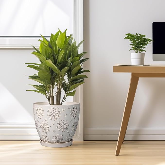 10 Inch Ceramic Planter Pot Large Plant Pot for Indoor Plants Outdoor Round Flower Pot with Drainage Hole and Saucer for Home Garden Decor White