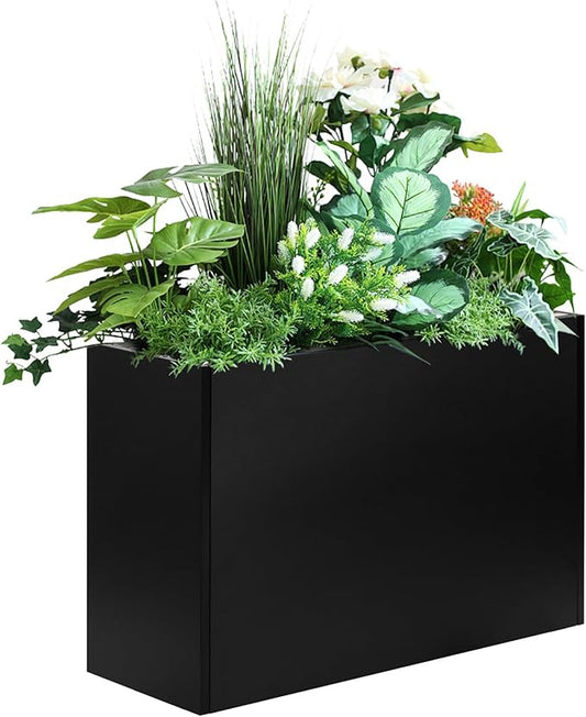 Heavy-Duty Steel Planter Box 30”x12”x24”, Rust-Resistant Large Outdoor & Indoor Plant Container, Metal Garden Box with Drainage Holes & Reinforced Edges