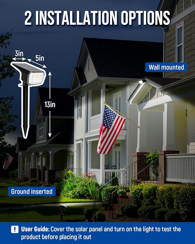 Solar Spot Lights Outdoor Waterproof 6 Pack IP65, 63 LED 3 Lighting Modes Spotlights for Yard Garden House Garage Pathway