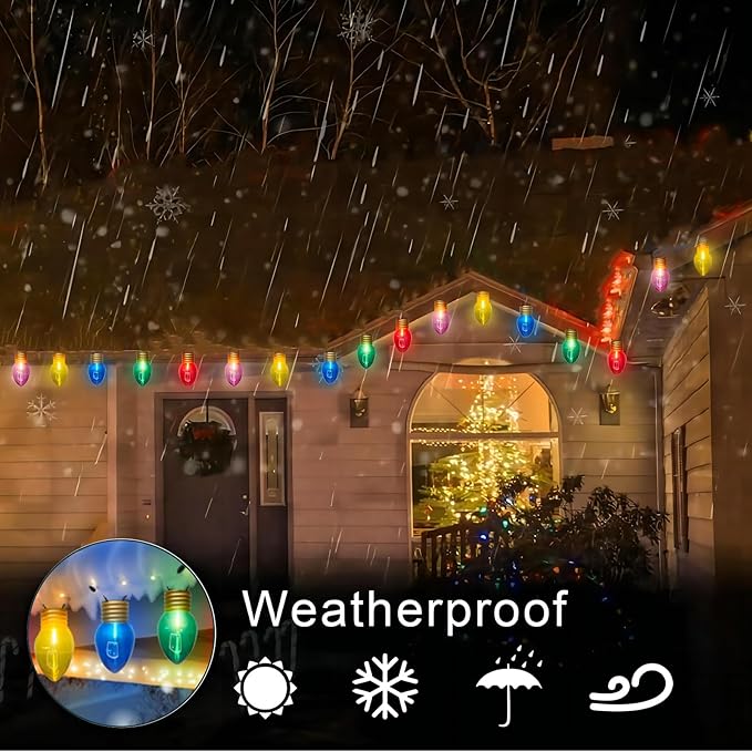 Jumbo Outdoor Christmas Lights,16FT C9 Jumbo Xmas String Lights Decorations Waterproof Hanging Lights with 10 Large Clear Multicolor Bulb for Outdoor Porch Patio Eave Xmas Roof Decoration