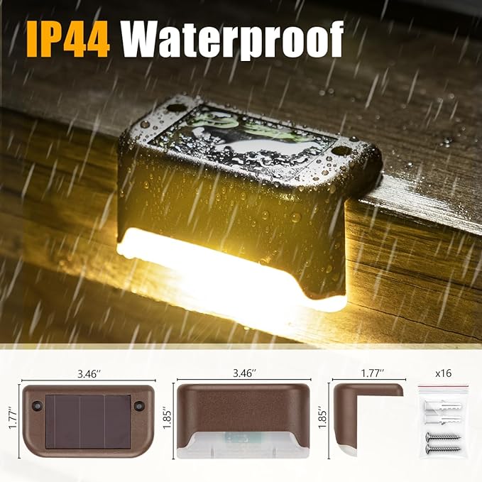SOLPEX Solar Deck Lights Outdoor 16 Pack, Solar Step Lights Waterproof Led Solar lights for Outdoor Stairs, Step , Fence, Yard, Patio, and Pathway(Warm White)