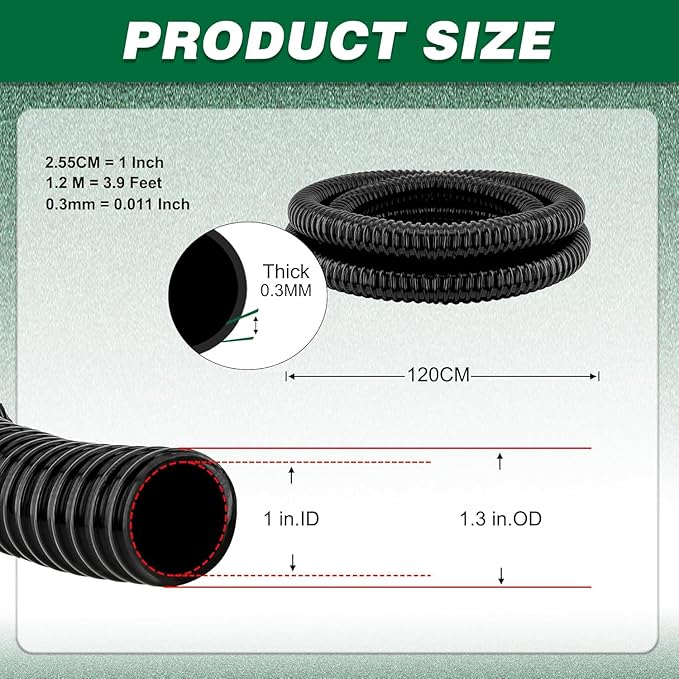 1" Dia. Corrugated Pond Tubing 1-Inch ID, 20.6 FT Length, Black PVC Kinkproof Strong Flex Tubing with Pipe Fittings, Aquarium, Pond Waterfall, Garden Pond Pump Drainage Tube