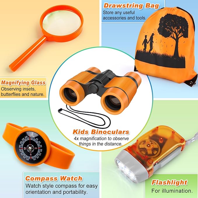 Kids Explorer Kit & Bug Catcher Kit, Camping Gear for Kids, Outdoor Exploration Set with Backpack & Binoculars, Ideal Outdoor Adventure Toys for Boys Girls 3-12