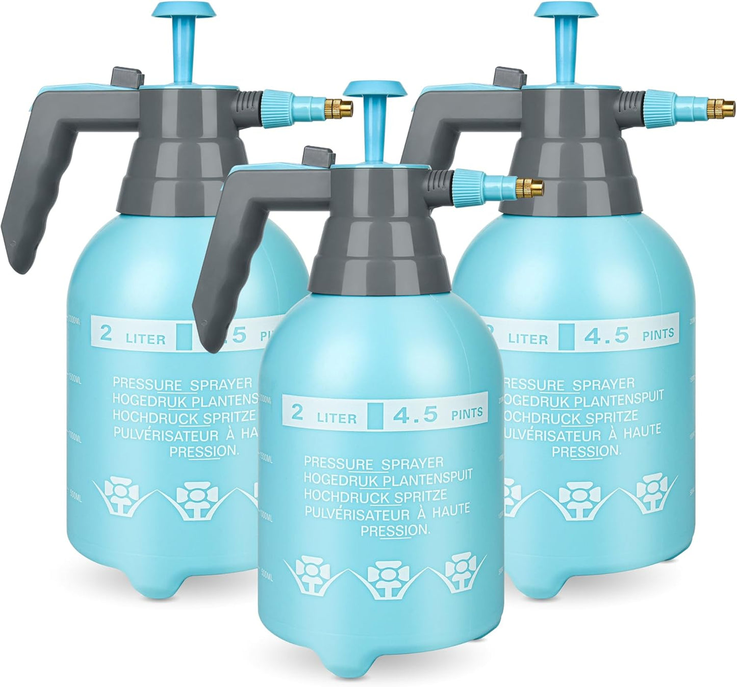 3 Pcs 1/2 Gallon Plastic Handheld Pump Sprayer – Garden Pressure Sprayer Bottle with Adjustable Nozzle for Plants, Cleaning, Household Tasks –Blue