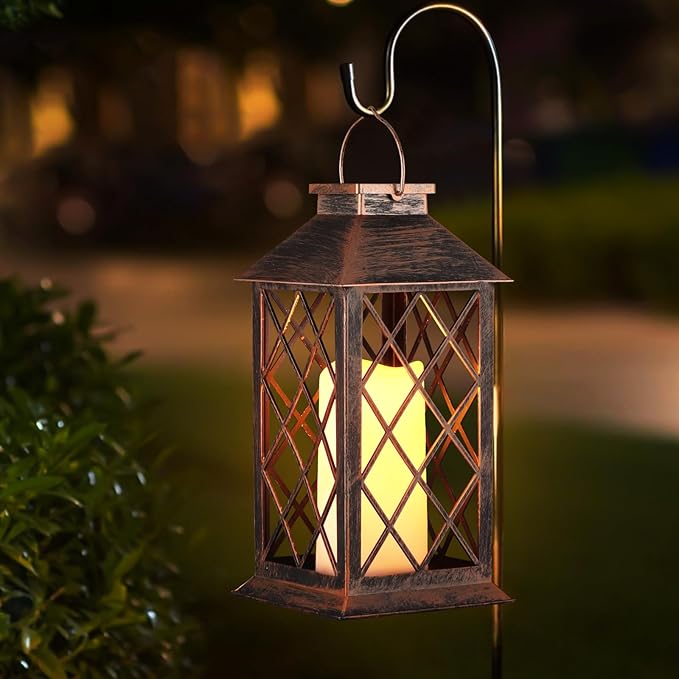 2 Pack Solar Lantern Outdoor Waterproof Garden Decor Hanging Lanterns Birthday Gifts for Women Mom 11" LED Flickering Flameless Candle Christmas Table Lights for Yard, Patio, Porch, Backyard