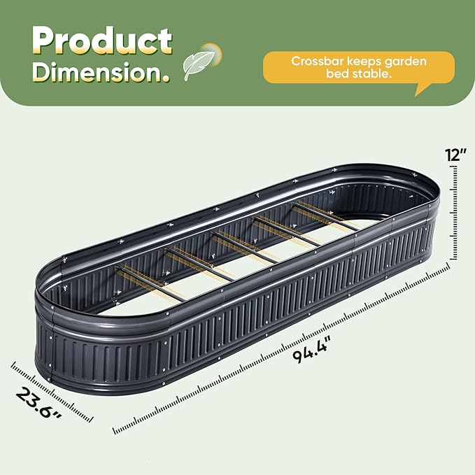 KING BIRD Raised Garden Bed Kit 2025 Upgraded Modular DIY Galvanized Planter Garden Box Outdoor for Gardening, Vegetables, Flowers, Elegant Roman Column Design, 94x24x12 in, Dark Grey