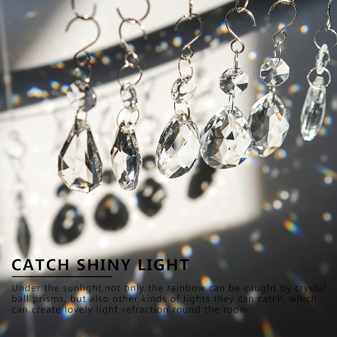 KANPURA 12pcs Glass Crystal Chandelier Prisms,Rainbow Hanging Crystals Suncatcher for Window,Home Decor(Clear)