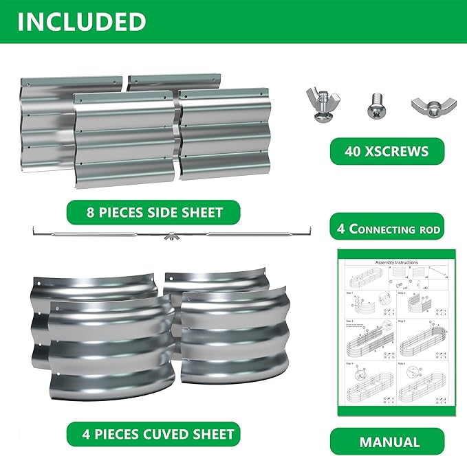 KFN 2pcs Galvanized Raised Garden Bed,Raised Garden Bed Kit-Oval Metal Flower Box,Large Planter Vegetable Box Outdoor,Planting for Vegetables,Flower,Herb,6FT,0.7mm