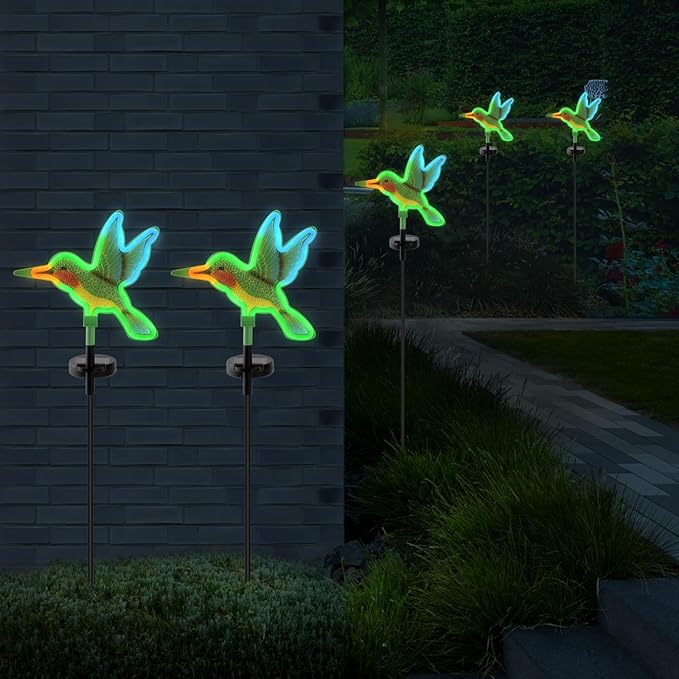 Hummingbird Solar Garden Decor,Hummingbird Outdoor Solar Lights,LED Hummingbirds Light Outside,Solar Garden Lights, Outdoor Decorations for Yard and Patio Pathway Lawn (2 Pack)