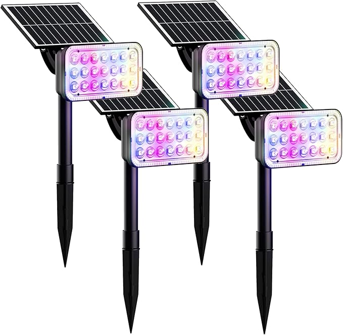 JACKYLED Solar Spot Lights Outdoor, 84 LED 7 Color Changing Solar Lights Outdoor Waterproof with 9 Modes, 360 Adjustable Landscape Spotlights for Halloween Xmas Decorations, Yard, Garden, Path, 4 Pack