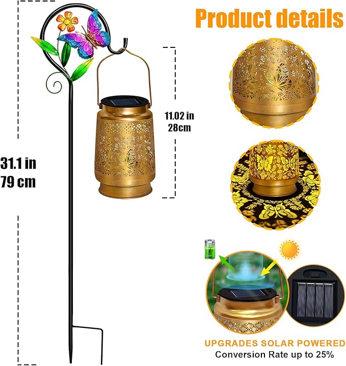 2 Pack Solar Lanterns Outdoor Waterproof,Butterfly Solar Lights Garden Decor Gifts for Mom Women Grandma Decoration Outside for Yard, Patio,Backyard,Porch