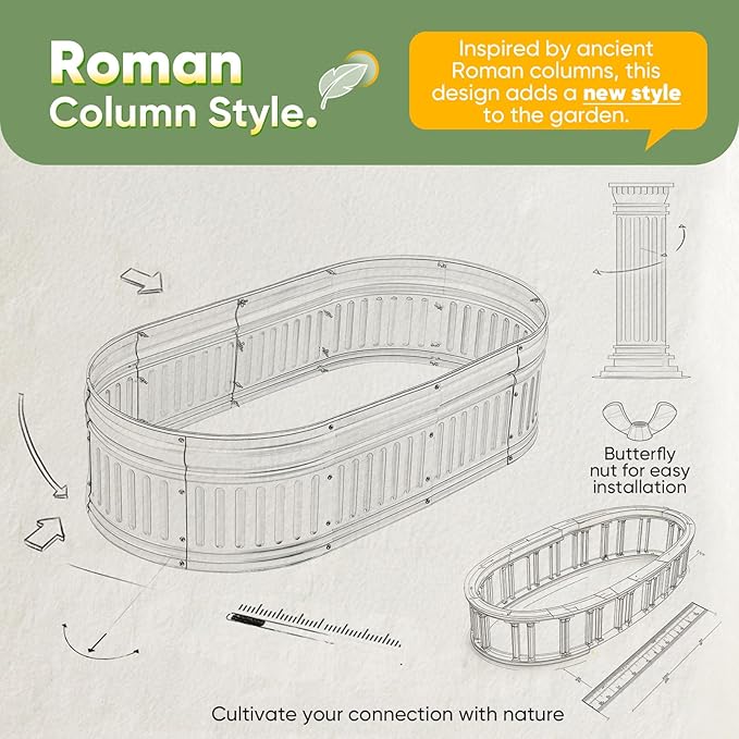 KING BIRD Raised Garden Bed Kit 2025 Upgraded Modular DIY Galvanized Planter Garden Box Outdoor for Gardening, Vegetables, Flowers, Elegant Roman Column Design, 47x24x12 in, Silver