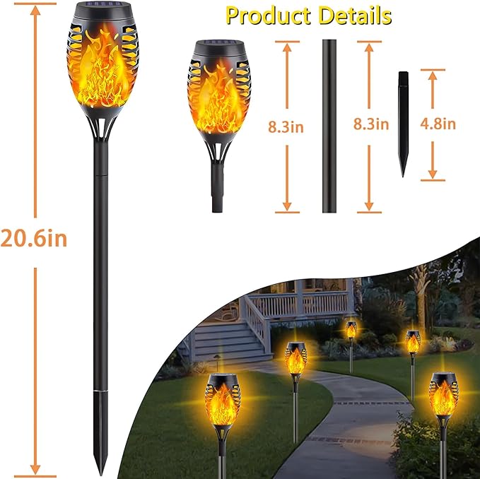 10 Pack Solar Lights Outdoor, Mini Solar Torch Lights with Flickering Flame for Garden Decor, Waterproof Solar Powered Outdoor Lights Solar Flame Torches for Pathway Patio Yard Porch Outside Decor