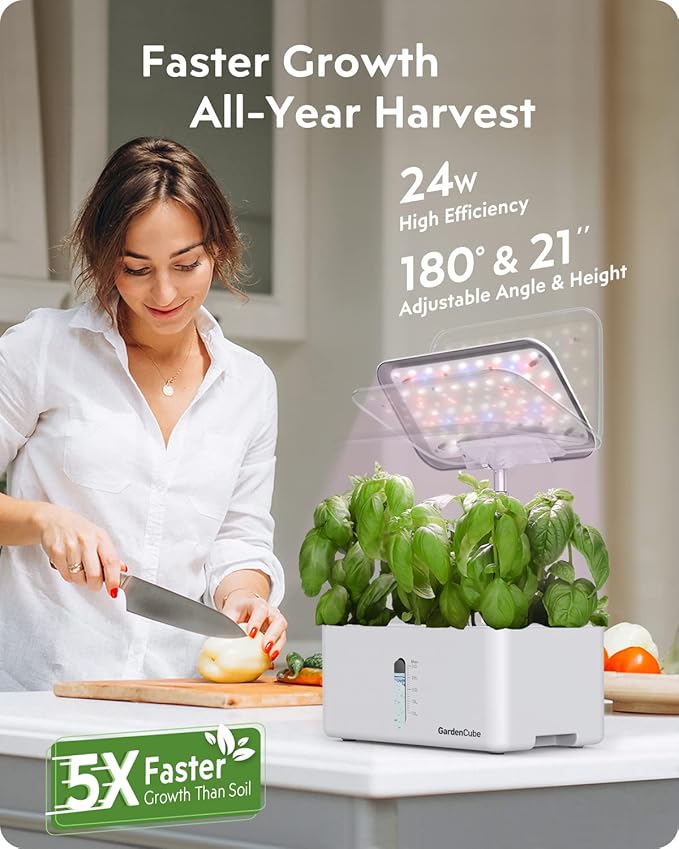 Hydroponics Growing System Garden: 8 Pods Indoor Herb Garden with Grow Light Plants Germination Kit Quiet Automatic Hydroponic Height Adjustable - Gardening Gifts for Women Kitchen White