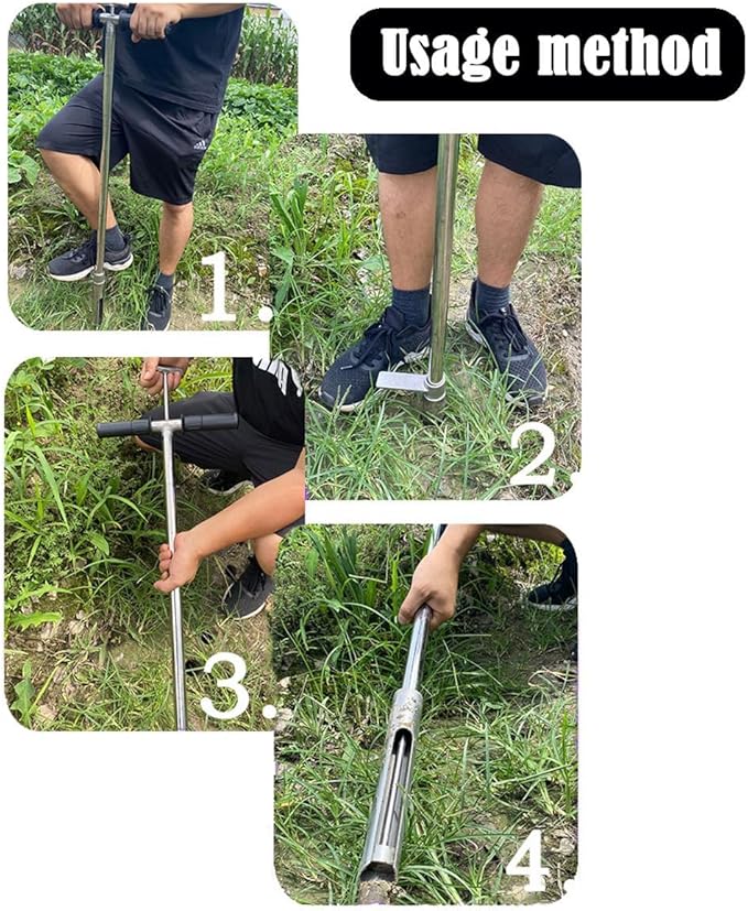 INTBUYING 40’’ Soil Sampler Probe Soil Test Probe with 9.8’’Sample Ejector and Foot Pedal T Rubber Handle Stainless Steel 2.7'' Dia for Soil Sampling Lawn Garden Farm