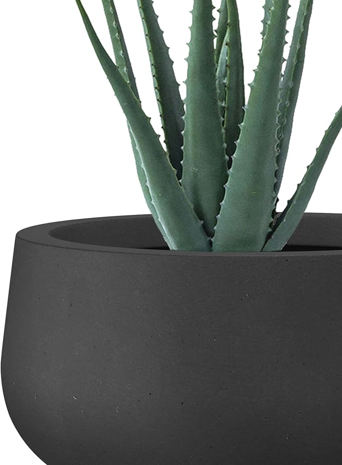 Kante 11.8" Dia Round Concrete Planter, Cement Plant Pots with Drainage Hole and Rubber Plug for Outdoor Indoor Garden Home, Modern Curvaceous Design, Black