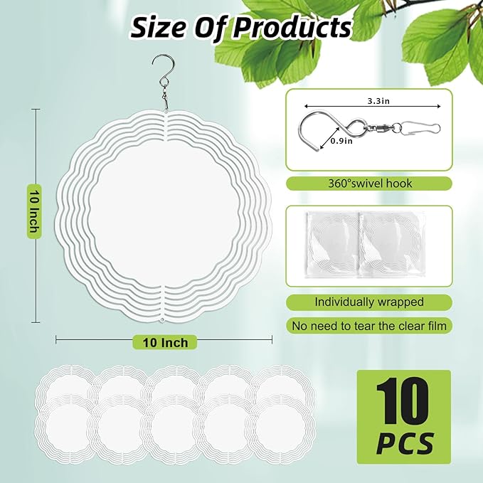 10 Pack Sublimation Wind Spinner Blanks 10 Inch,3D Wind Spinners Sublimation Blanks Products Bulk Aluminum Metal Sublimation Blank Wind Spinner for DIY Gift Indoor Outdoor Decoration