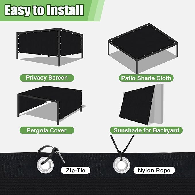 Outdoor 90% Sun Shade Cloth with Grommets, 18 X 23 FT Pergola Shade Cover for Garden Patio Carport Kennel Swimming Pool, Black (We Make Custom Size)