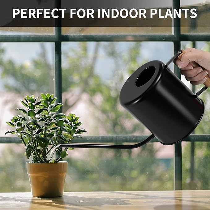 1.5 Liter Black Watering Can for Indoor Plants, House Plants, Flower Watering, Outdoor Plants - Small Metal Watering Can with Long Spout