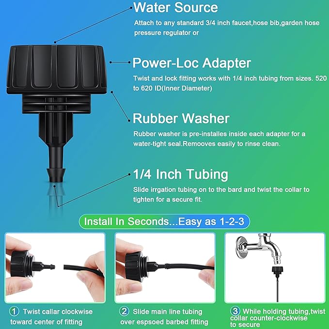 1/4 Inch Drip Irrigation Tubing Fitting to Faucet Adapter Connector, 2 Way Y Splitter for 3/4" Inch Garden Hose to 1/4 Inch Drip Irrigation Hose