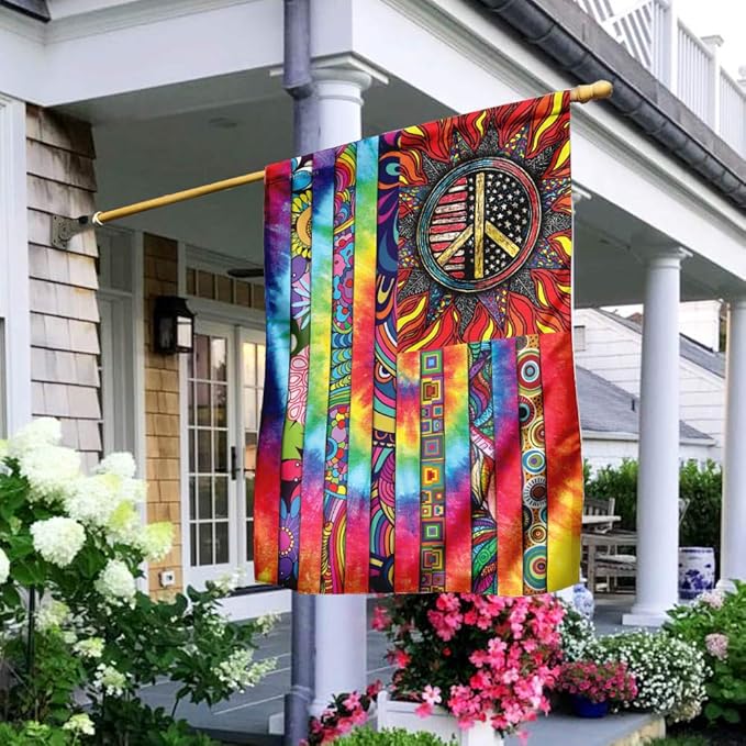 FLAGWIX Hippie Peace Flags, Summer Flag Decorations For Home, Outside, House Flag (30 x 40), Sunflower Hippie Decor House Flag, USA House Garden Flags, Premium Polyester, Decorative Outdoor Flags