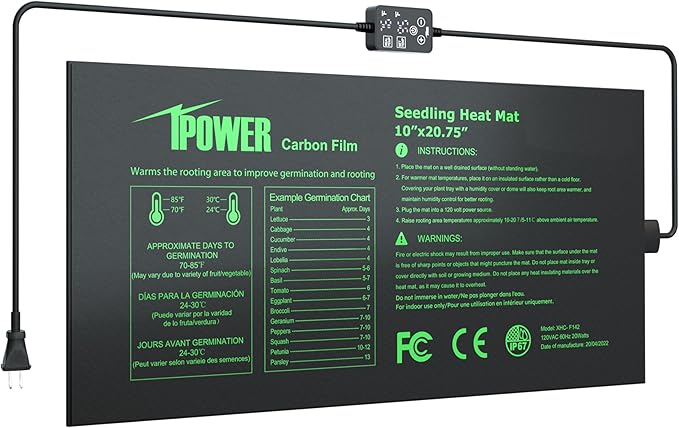 iPower Seedling Heat Mat for Plants with Dual Digital Temperature Controller, 10" x 20.75", Black