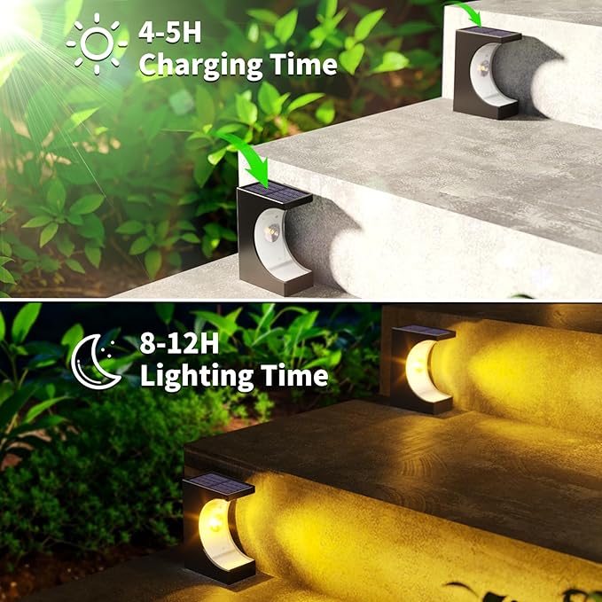 JSOT Solar Step Lights Outdoor - 12 Pack Waterproof Stair Light Outside Warm White Light Deck Lighting for Patio Stairs Garden Decor