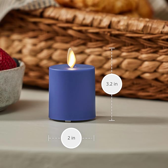 Luminara Outdoor Votive Flameless LED Candle, Vivid Ultramarine 2" x 3.2", Moving Flame Battery Operated Timer Remote Ready IPX4 Matte Plastic Finish