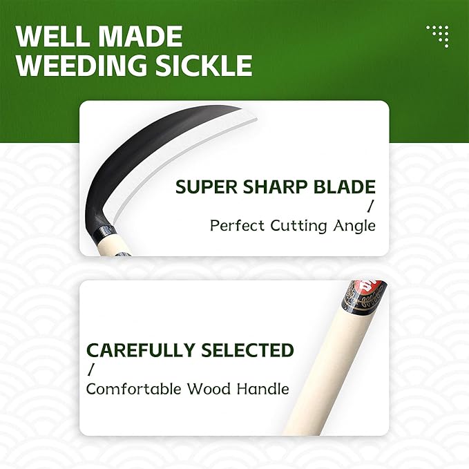 Japanese Weeding Sickle Garden Tool,Manual Hand Weeder Sickle Tool for Garden and Farm,Weeding Tool for Gardening,Grass Sickle Blade Cutter Gardening Quick Work