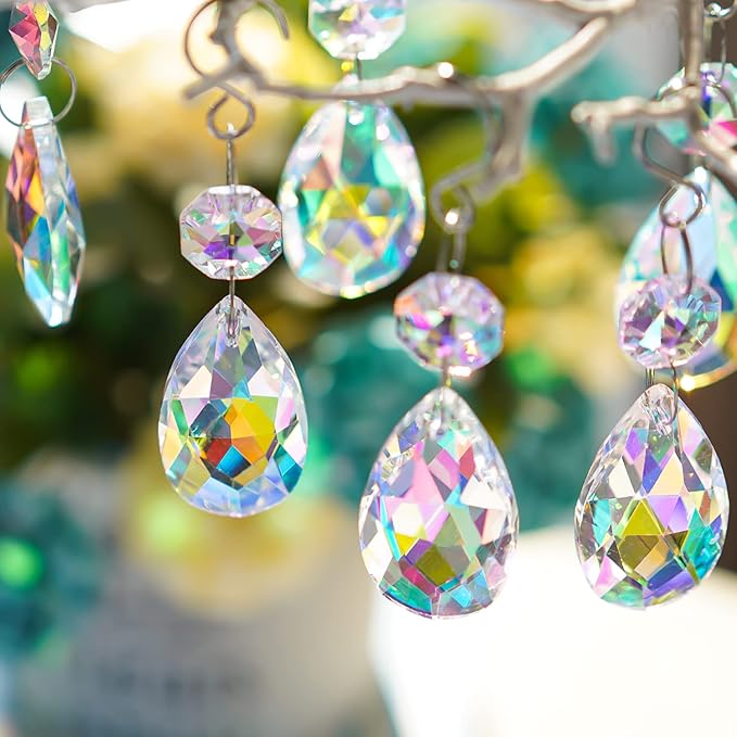 20Pcs Chandelier Crystals,38mm Colorful Teardrop Crystal Chandelier Pendants Parts Beads,Hanging Crystals for Chandeliers