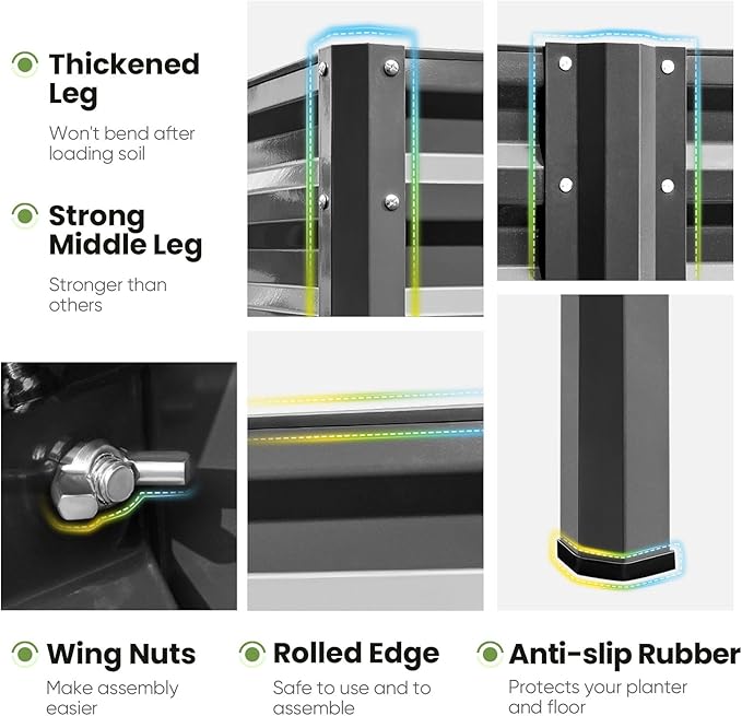 KING BIRD Raised Garden Bed with Irrigation System and Legs Galvanized Elevated Planter Box for Backyard, Patio, Balcony, 600lb Capacity, 70.9x22.8x31.5 in Dark Grey