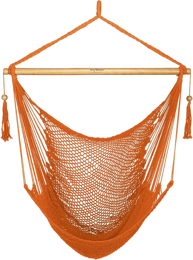 JoyView Hammock Chair with Spreader Bar Caribbean Hammock Swing Chair 300 LBS Weight Capacity XL Rope Hanging Chair for Outdoor Indoor Garden Yard - Orange