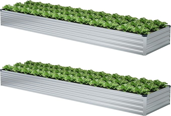 2 Pack 12x2x1FT Galvanized Raised Garden Beds Kit Outdoor Metal Gardening Planter Box for Vegetable Elevated Flower Herbs,Silver